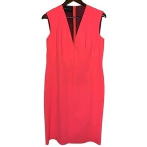 Cédric Charlier Coral Deep V Plunge Neck Sleeveless Dress Sz 12 Bodycon Sheath